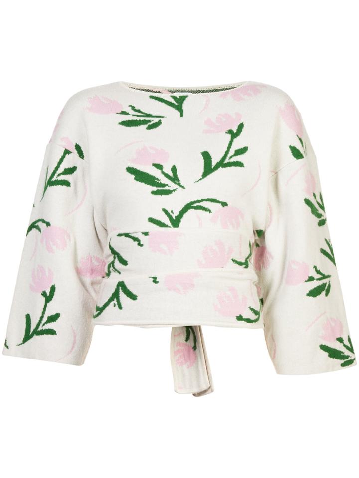 Rosie Assoulin Tulip Print Wrap Style Sweater - White