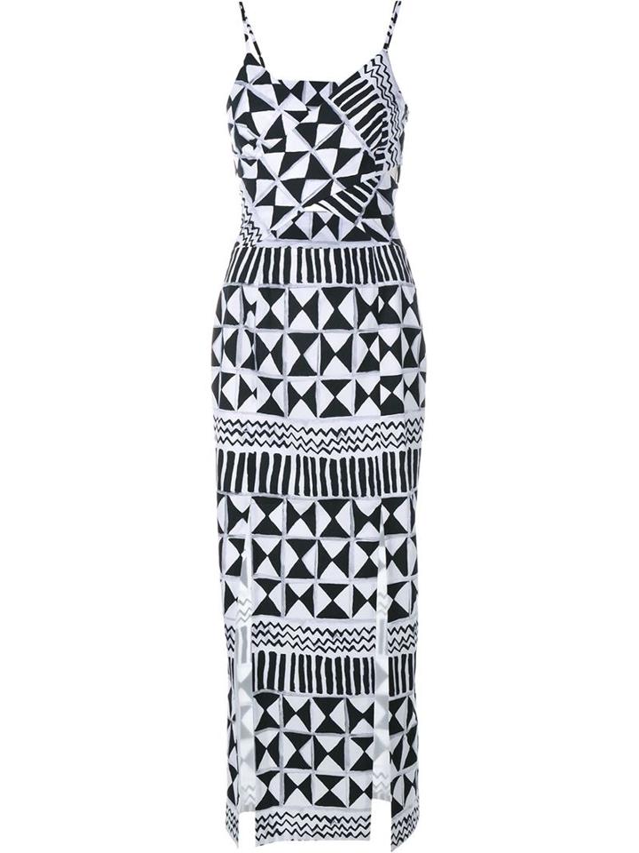 Tata Naka Rebecca Geometric Print Cut-out Dress, Women's, Size: 12, Black, Cotton