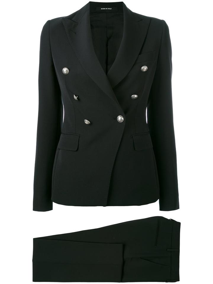 Tagliatore - Button Detail Trouser Suit - Women - Polyester/spandex/elastane/cupro - 40, Black, Polyester/spandex/elastane/cupro