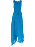 Preen By Thornton Bregazzi Kimberly V-neck Plissé Maxi-dress - Blue