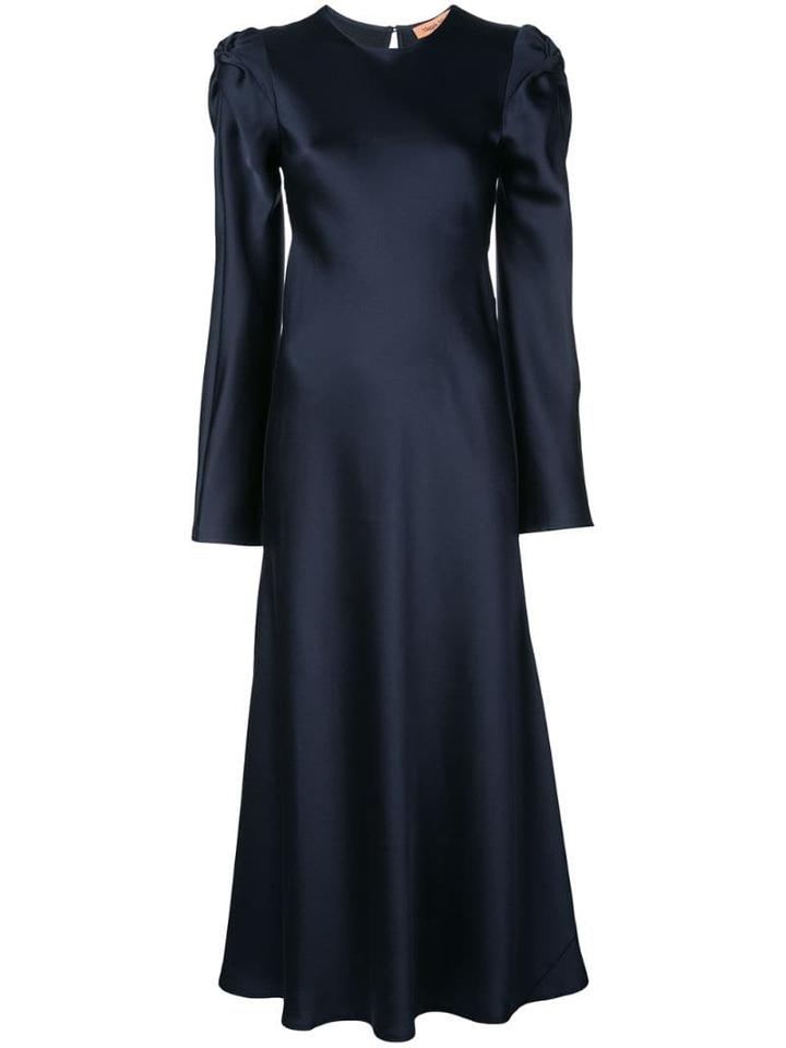 Maggie Marilyn Satin Finish Fluted Midi Dress - Blue