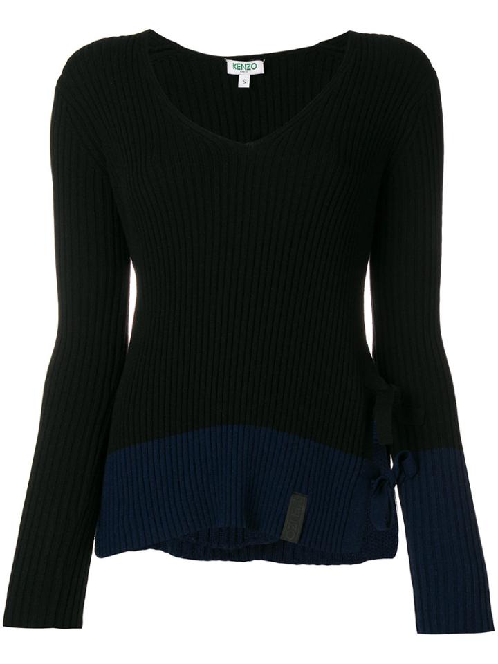 Kenzo Ribbed Tie Side Slit Sweater - Black