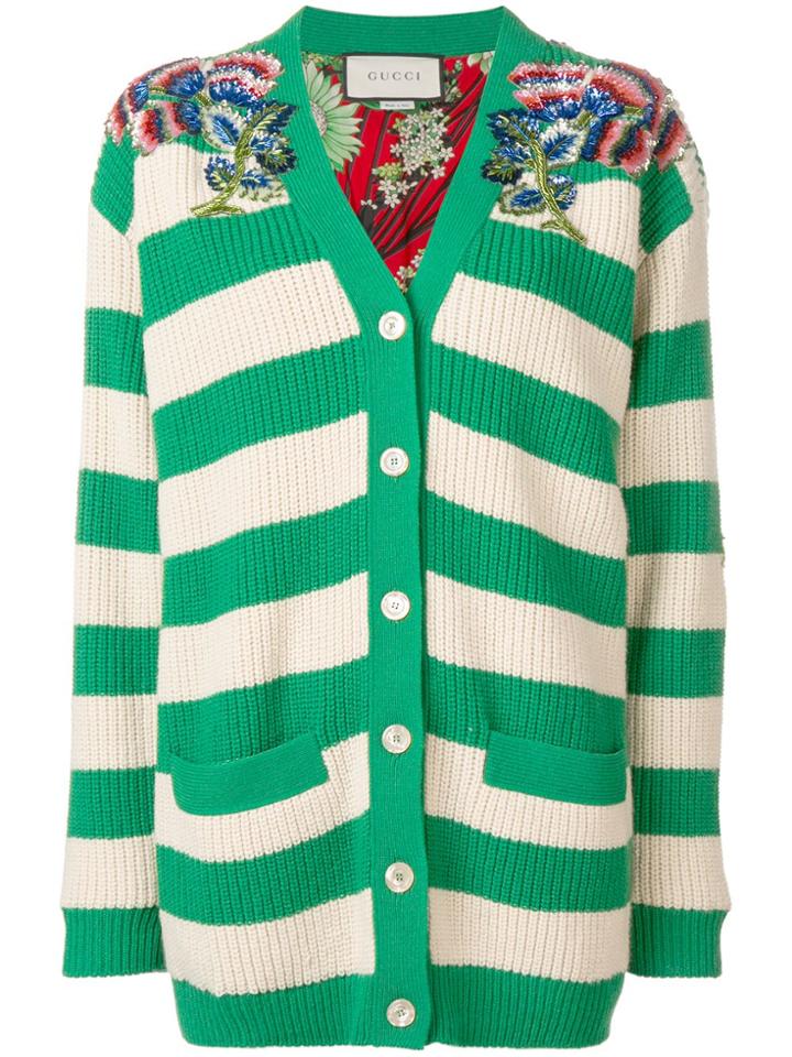 Gucci Striped Embellished Cardigan - Green