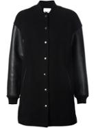 T By Alexander Wang Bomber-style Coat, Women's, Size: 8, Black, Calf Leather/nylon/virgin Wool