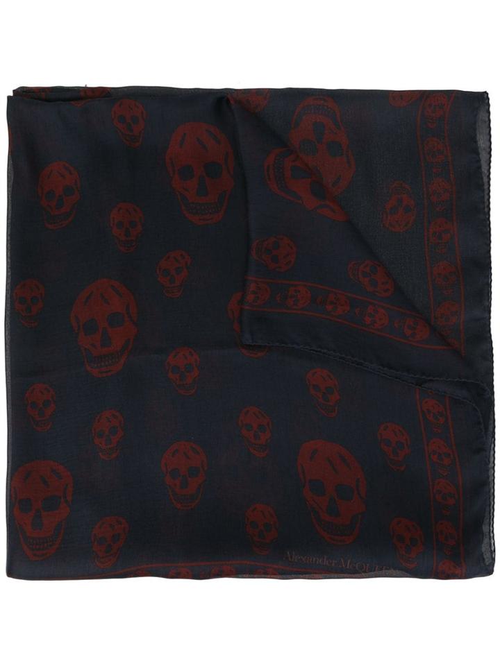 Alexander Mcqueen Skulls Printed Scarf - Blue