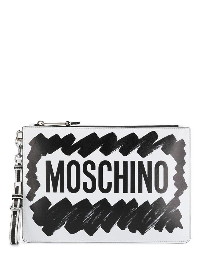 Moschino Logo Brushstroke Clutch Bag - White