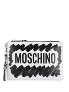 Moschino Logo Brushstroke Clutch Bag - White