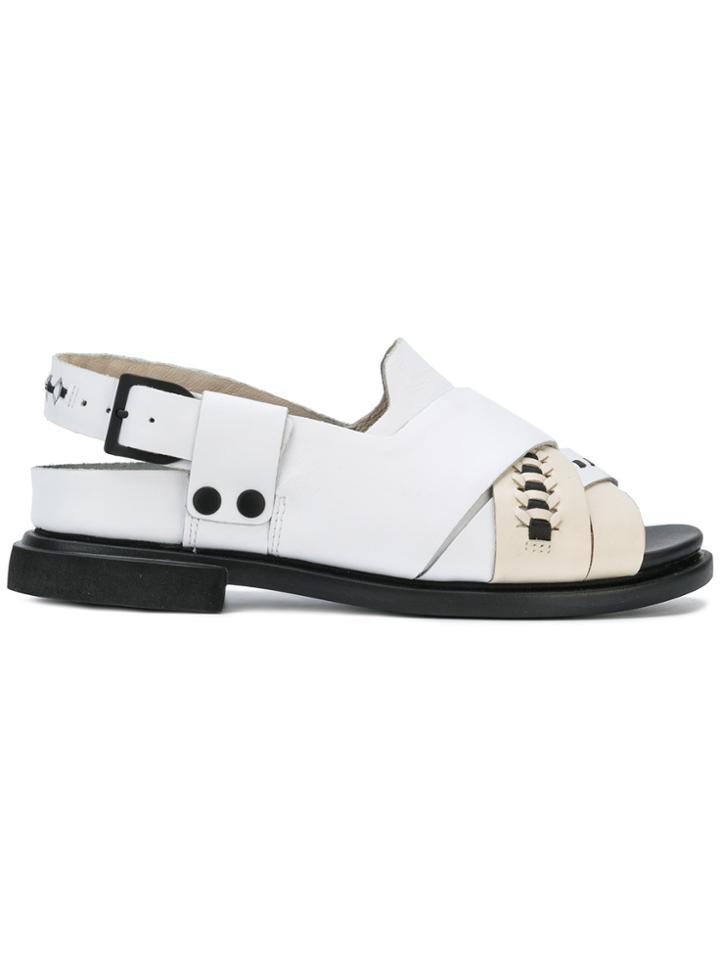 Camper Crossover Strap Stitch Detail Sandals - White