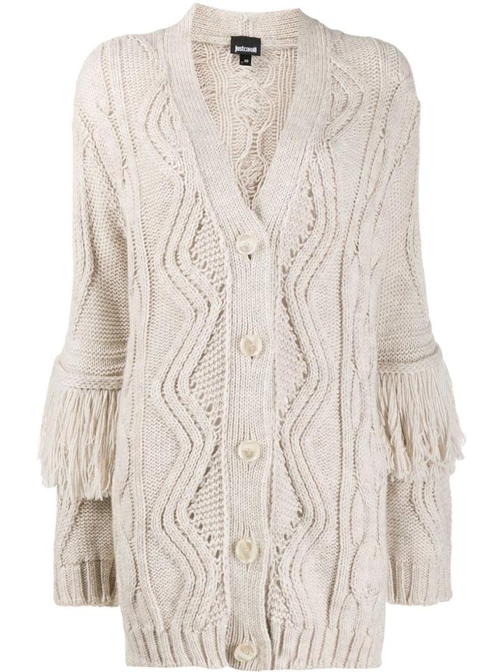 Just Cavalli Fringed Chunky Knit Cardigan - Neutrals