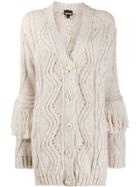 Just Cavalli Fringed Chunky Knit Cardigan - Neutrals