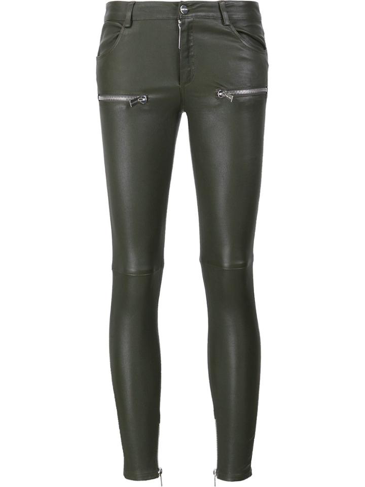 Anine Bing Moto Leather Pants - Green