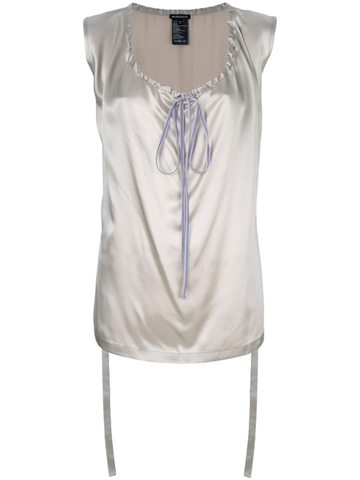 Ann Demeulemeester Sleeveless Drawstring Neck Top - Grey