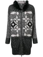 Lorena Antoniazzi Fox Fur Trim Knitted Cardi-coat - Grey