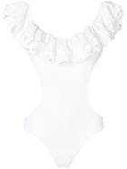 La Reveche Ruffle Trim Cut Out Swimsuit - White