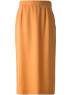 Yves Saint Laurent Vintage Pin Stripe Pencil Skirt, Women's, Size: 40, Yellow/orange