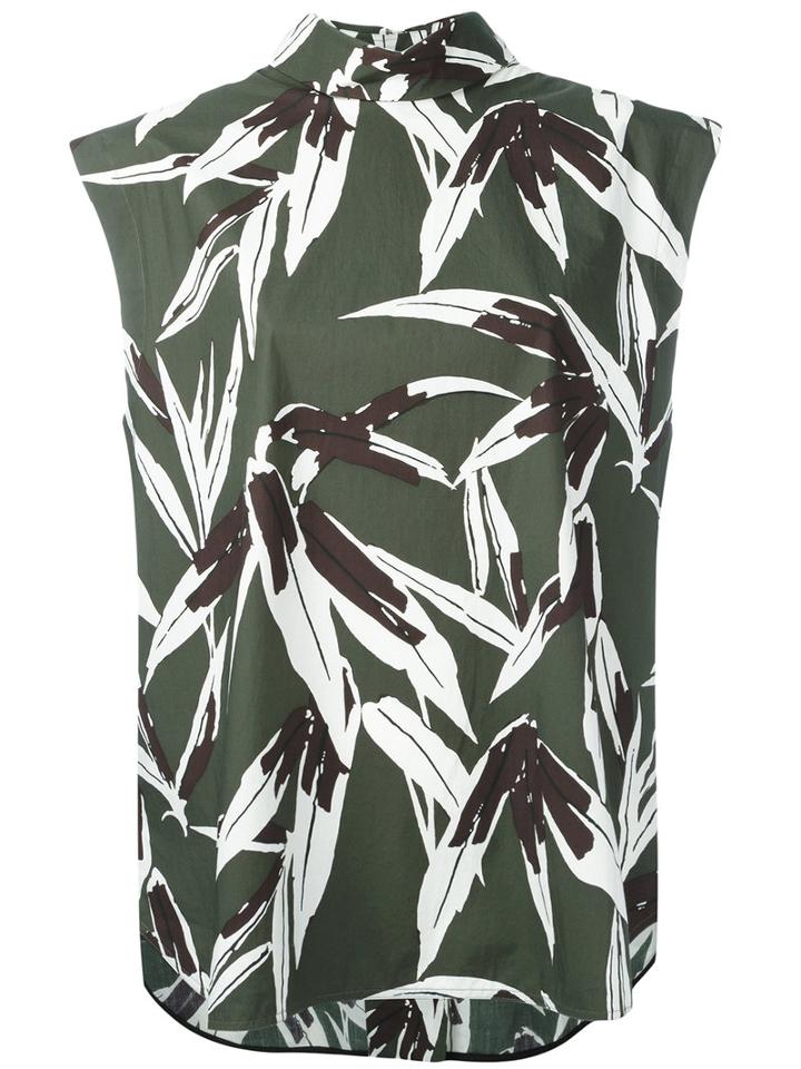 Marni - High Neck Printed Blouse - Women - Cotton - 42, Women's, Green, Cotton