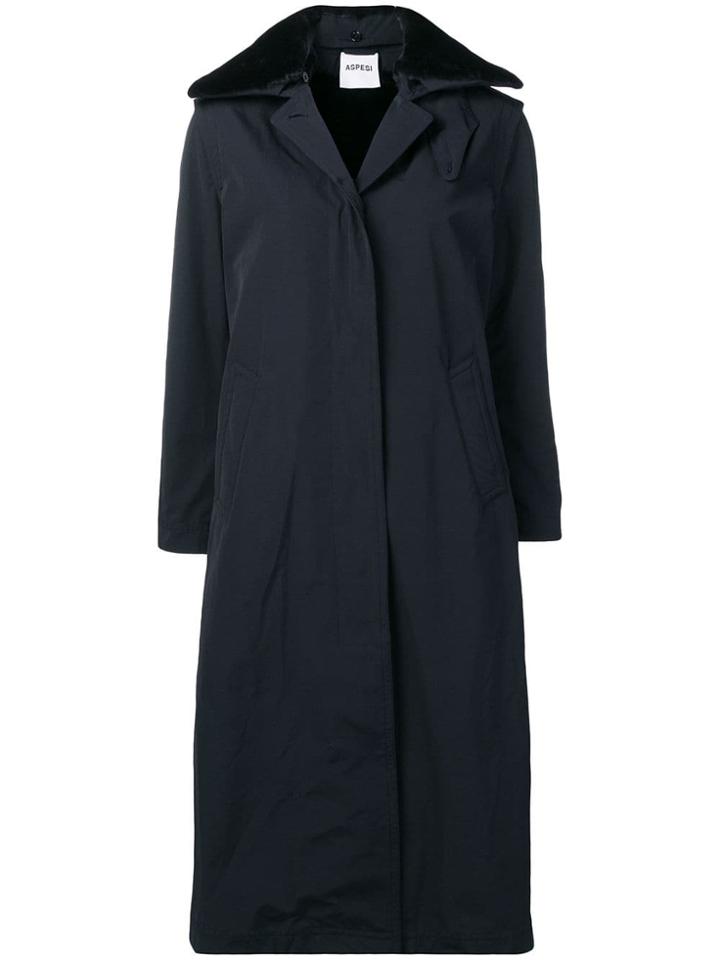 Aspesi Faux-fur Collar Long Coat - Blue