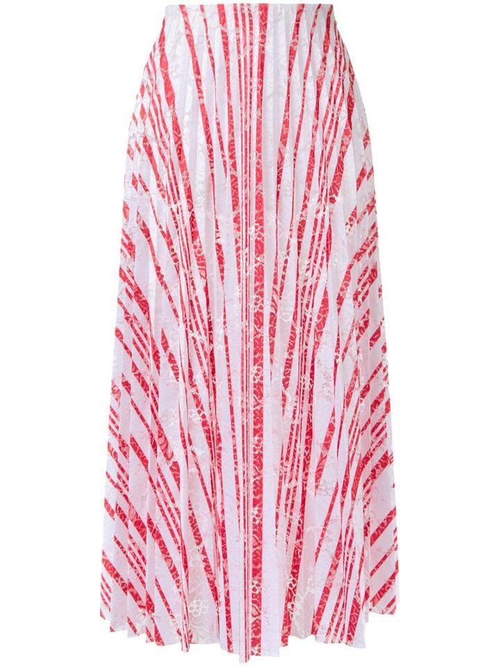Scanlan Theodore Striped Lace Pleated Skirt, Women's, Size: 8, White, Polyester