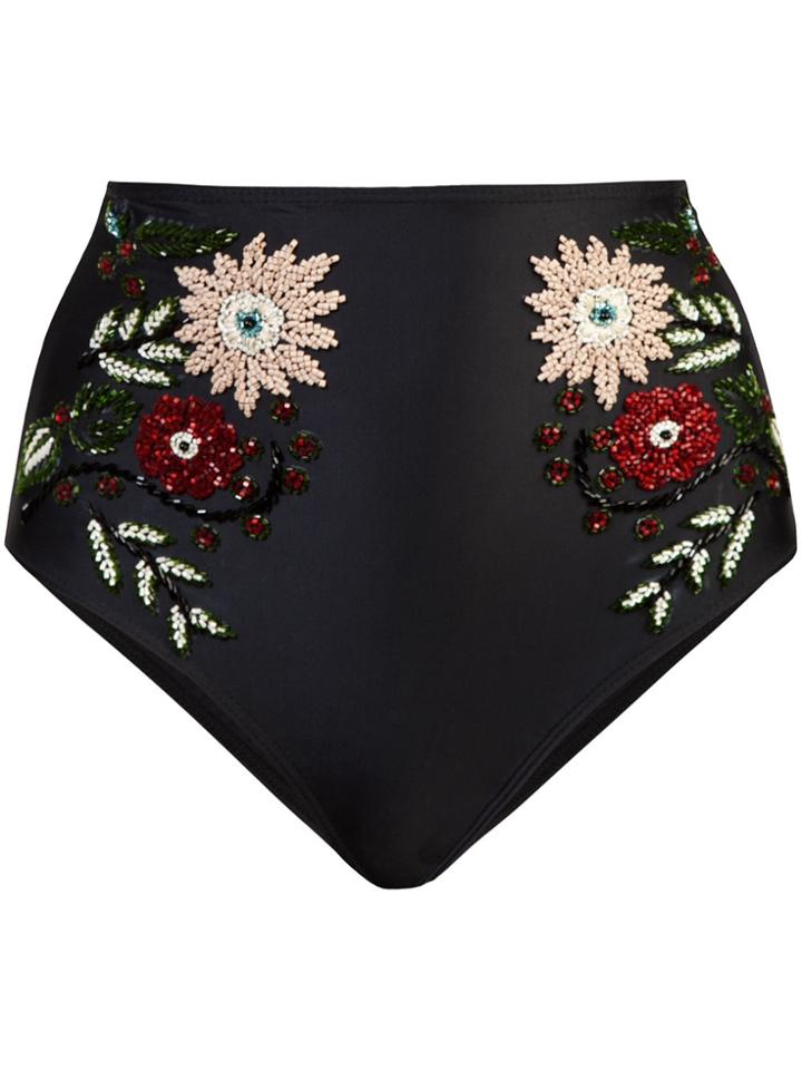 Patbo Hand Beaded High-waisted Bikini Bottom - Black
