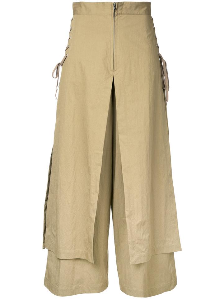 G.v.g.v. - Lace Up Layered Wide Trousers - Women - Cotton/nylon - 36, Brown, Cotton/nylon