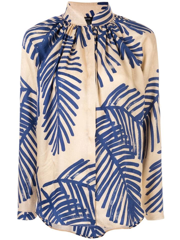 Smythe Palm Print Gathered Blouse - Brown