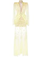 Alessandra Rich Long Sleeve Lace Gown, Women's, Size: 40, Yellow/orange, Cotton/polyamide/silk/spandex/elastane