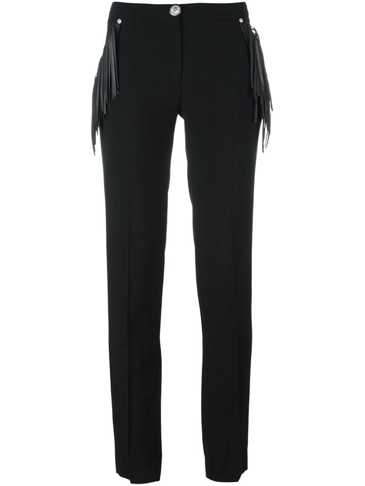 Versus Fringed Slim-fit Trousers, Women's, Size: 40, Black, Acetate/viscose/cotton/sheep Skin/shearling