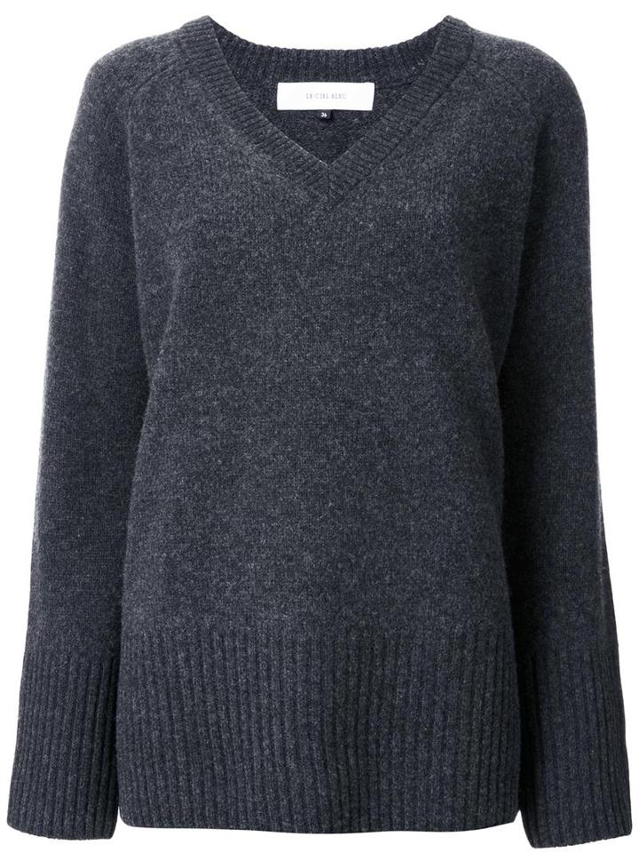 Le Ciel Bleu 'boiled V-neck' Sweater, Women's, Size: 36, Grey, Wool
