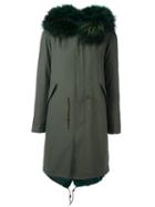 Furs66 Fur Trim Paneled Parka, Women's, Size: 38, Green, Leather/coyote Fur/cotton/polyester