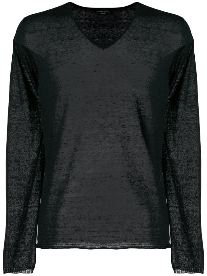 Roberto Collina Sheer V-neck Sweatshirt - Black