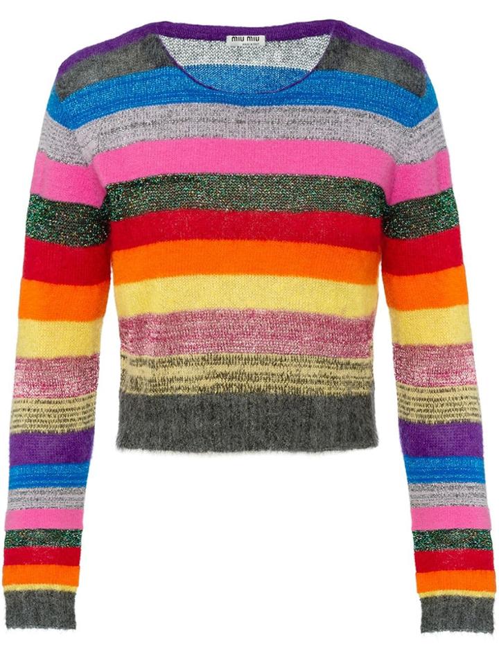 Miu Miu Striped Lamé Jumper - Grey