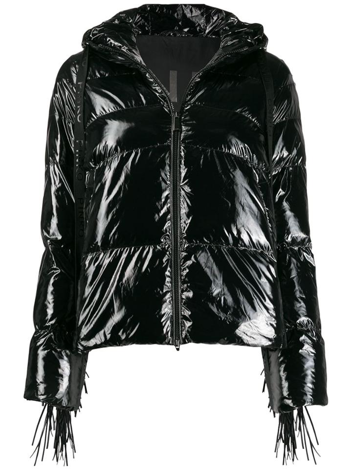 Pinko Fringed Trim Puffer Jacket - Black