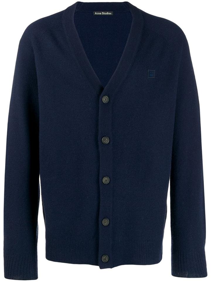 Acne Studios Face Patch V-neck Cardigan - Blue