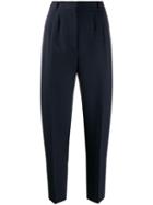 Alexander Mcqueen Pleat Detailed Cropped Trousers - Blue