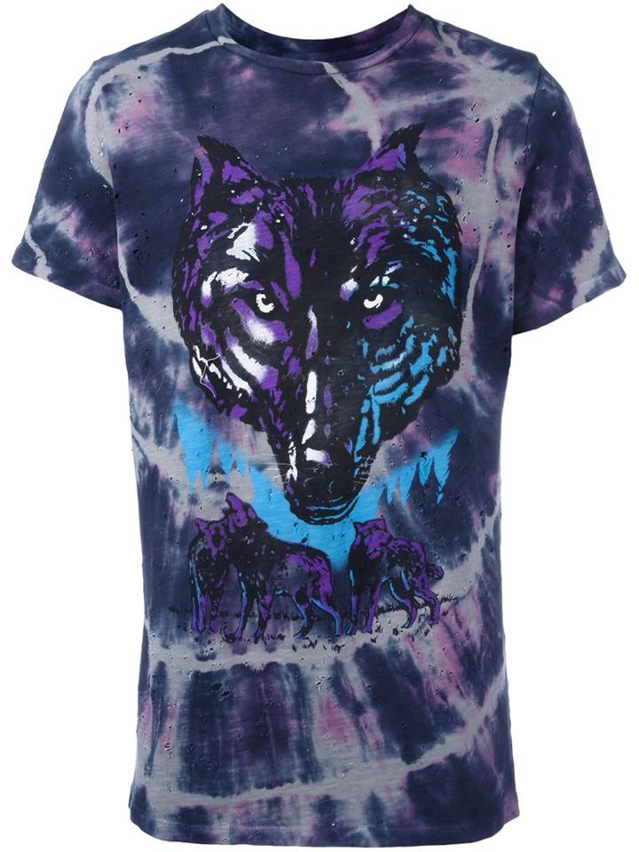 Amiri Wolf Print Tie Dye T-shirt, Men's, Size: Large, Blue, Cotton