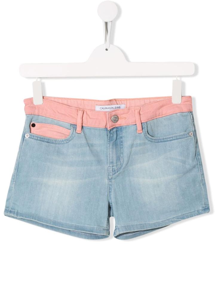 Calvin Klein Kids Teen Contrast Denim Shorts - Blue