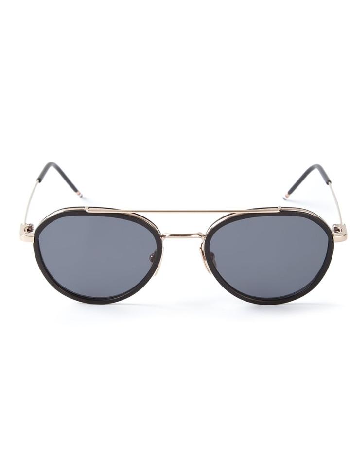 Thom Browne Round Frame Sunglasses, Adult Unisex, Black, Titanium/14kt Gold/rubber