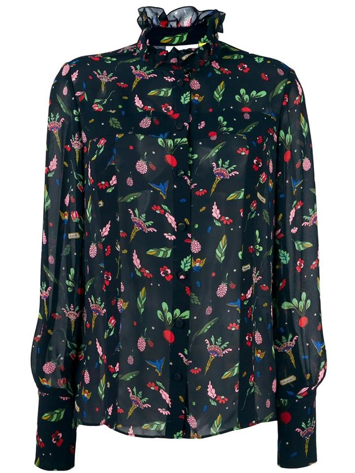 Steve J & Yoni P Floral Print Blouse, Women's, Size: Xs, Black, Polyester