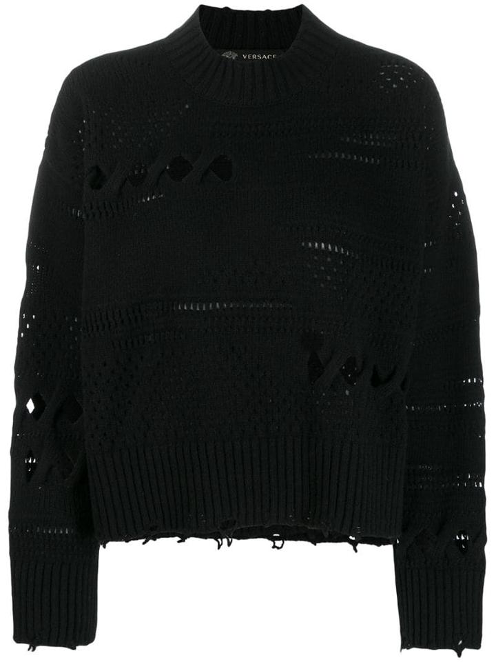 Versace Distressed Knitted Sweater - Black
