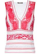Roberto Cavalli Plunge Neck Embroidered Panel Top
