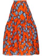 Carolina Herrera Floral Print Tiered Skirt - Orange