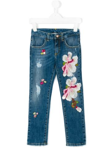 Pamilla Kids - Floral Appliquéd Jeans - Kids - Cotton/spandex/elastane - 4 Yrs, Blue