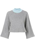 Walk Of Shame Flared Sleeves Cropped Sweater - Grey
