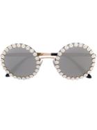 Dolce & Gabbana Eyewear - Floral Round Frame Sunglasses - Women - Metal (other) - 56, Grey, Metal (other)
