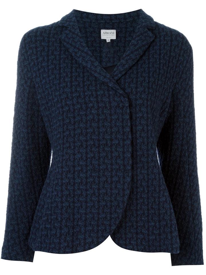 Armani Collezioni Fitted Blazer Jacket, Women's, Size: 38, Blue, Cotton/polyester/spandex/elastane/virgin Wool