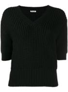 Miu Miu Cable Knit V-neck Top - Black