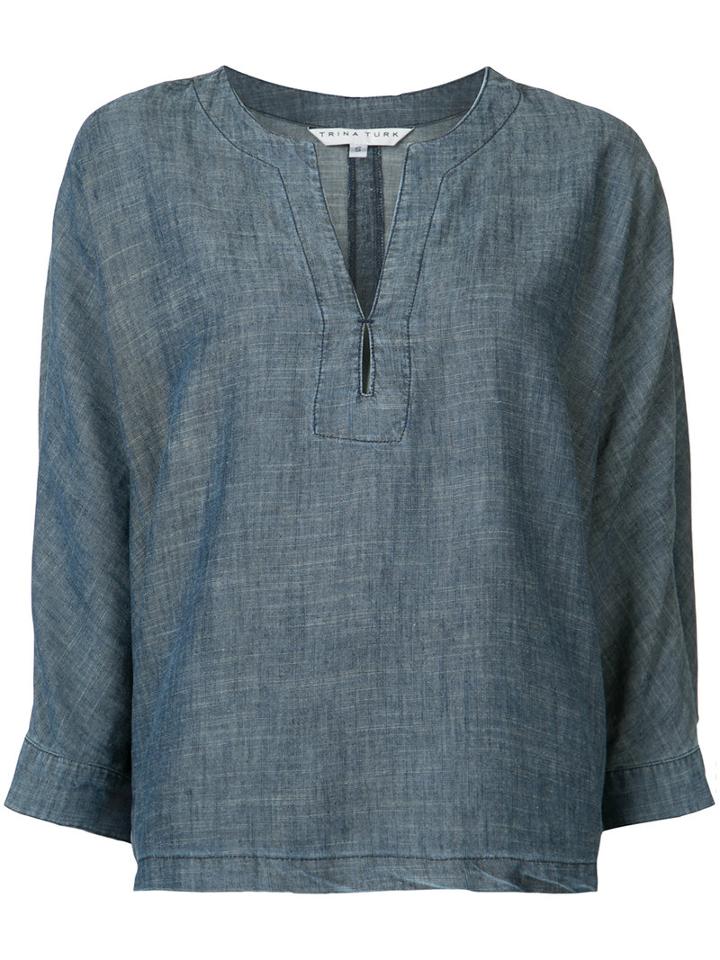 Trina Turk - Tunic Top - Women - Linen/flax/lyocell - L, Blue, Linen/flax/lyocell
