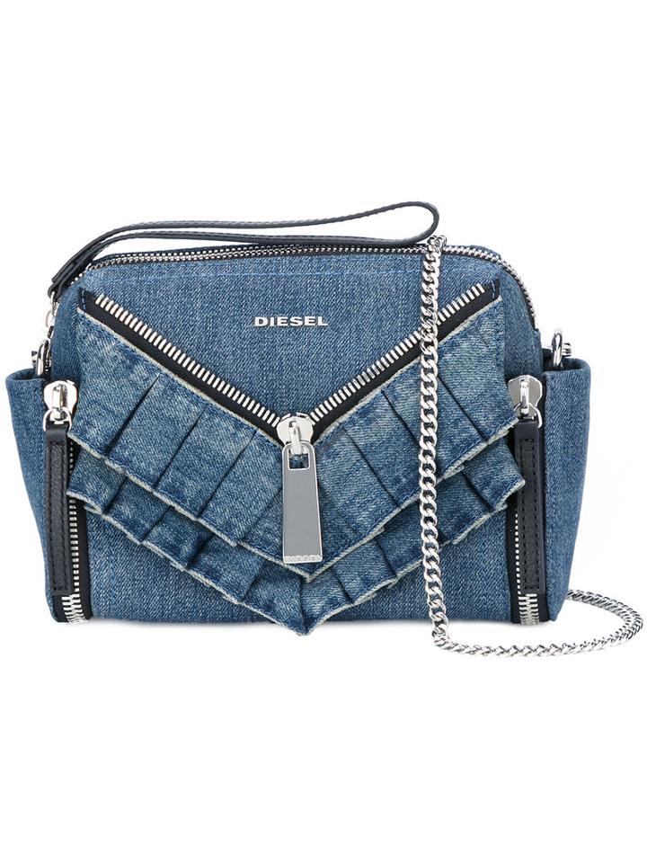 Diesel Ruffled Trim Shoulder Bag, Women's, Blue, Cotton