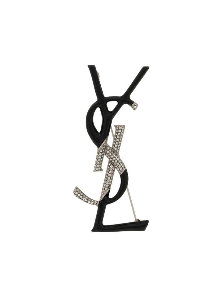 Saint Laurent Crystal Studded Brooch - Black