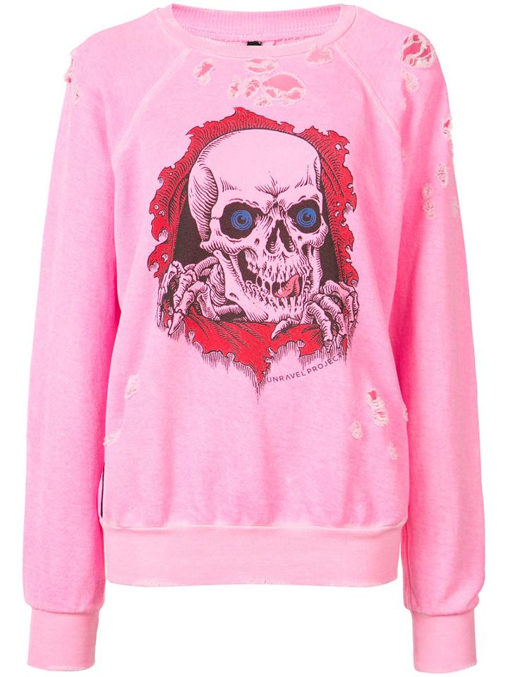 Unravel Project 'fluo Fuxia' Distressed Printed Sweater, Women's, Size: Small, Pink/purple, Cotton